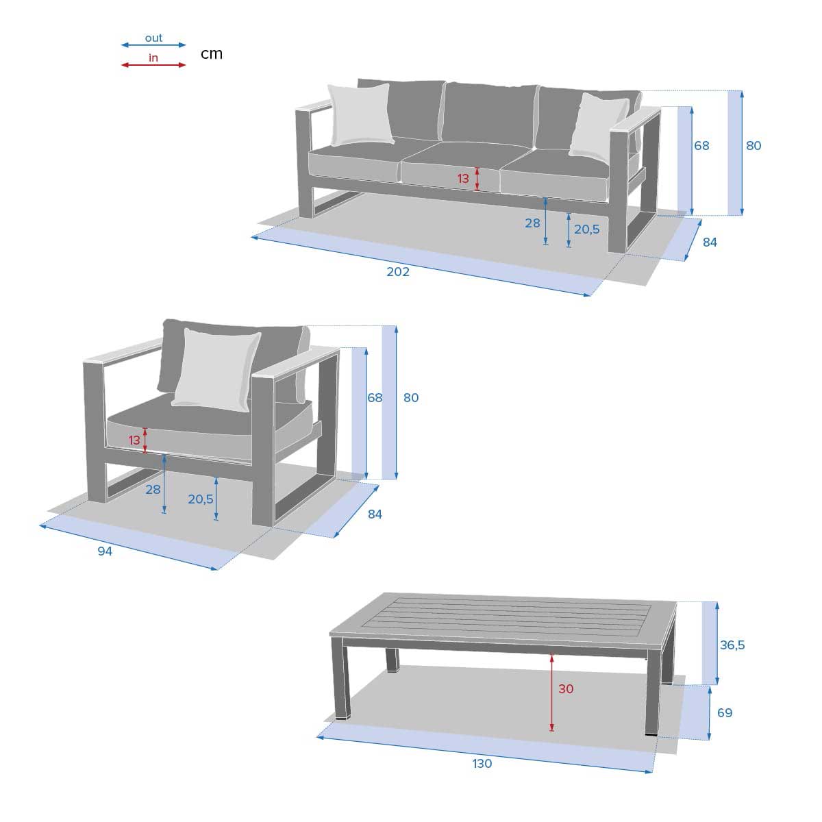 Conjunto de jardim EMPERIA branco em madeira acácia