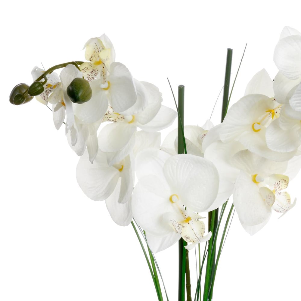Vaso em cer&acirc;mica preto com orquidea artificial