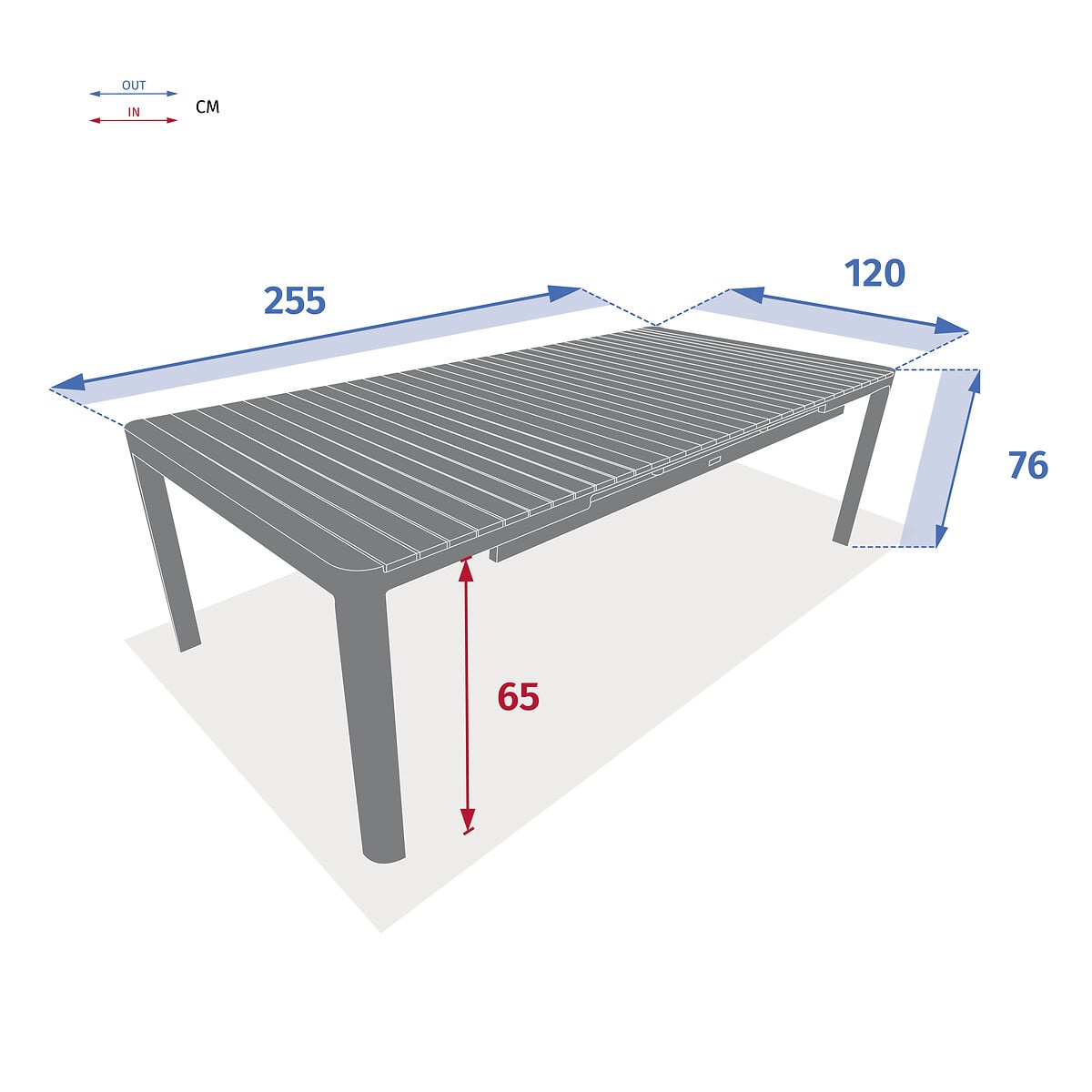 Mesa extens&iacute;vel PARADIZE em alum&iacute;nio e madeira ac&aacute;cia