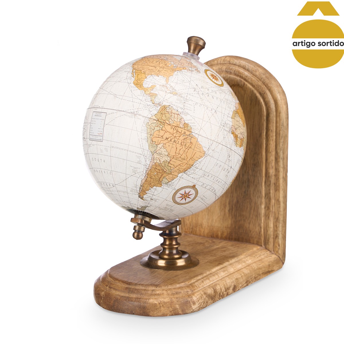 Suporte Para Livros Globo Em Madeira