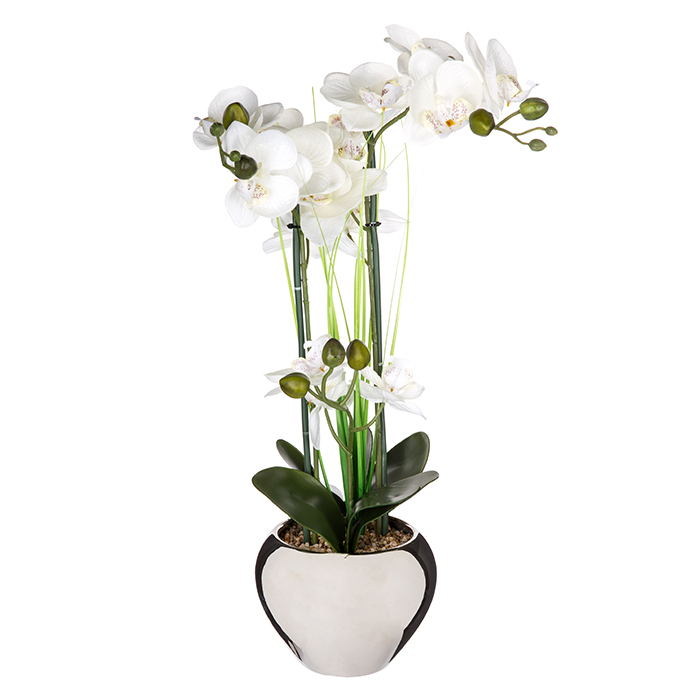 Vaso Em Cerâmica Prateado Com Orquídea Artificial | atmosphera | hôma