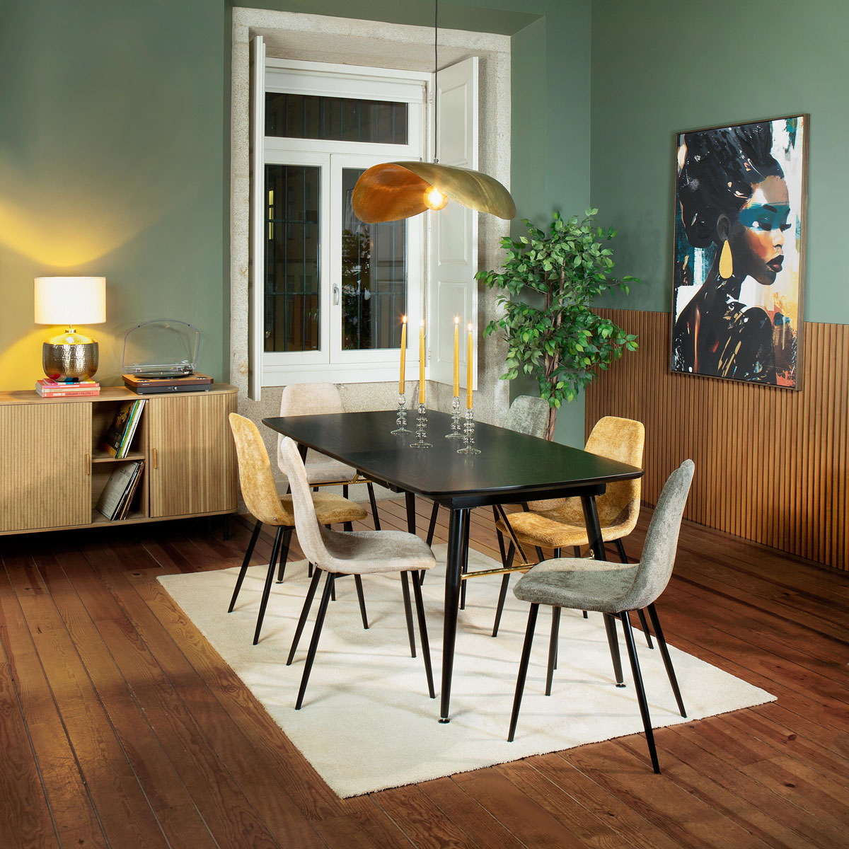 Candeeiro de mesa kais com base champanhe em metal martelado