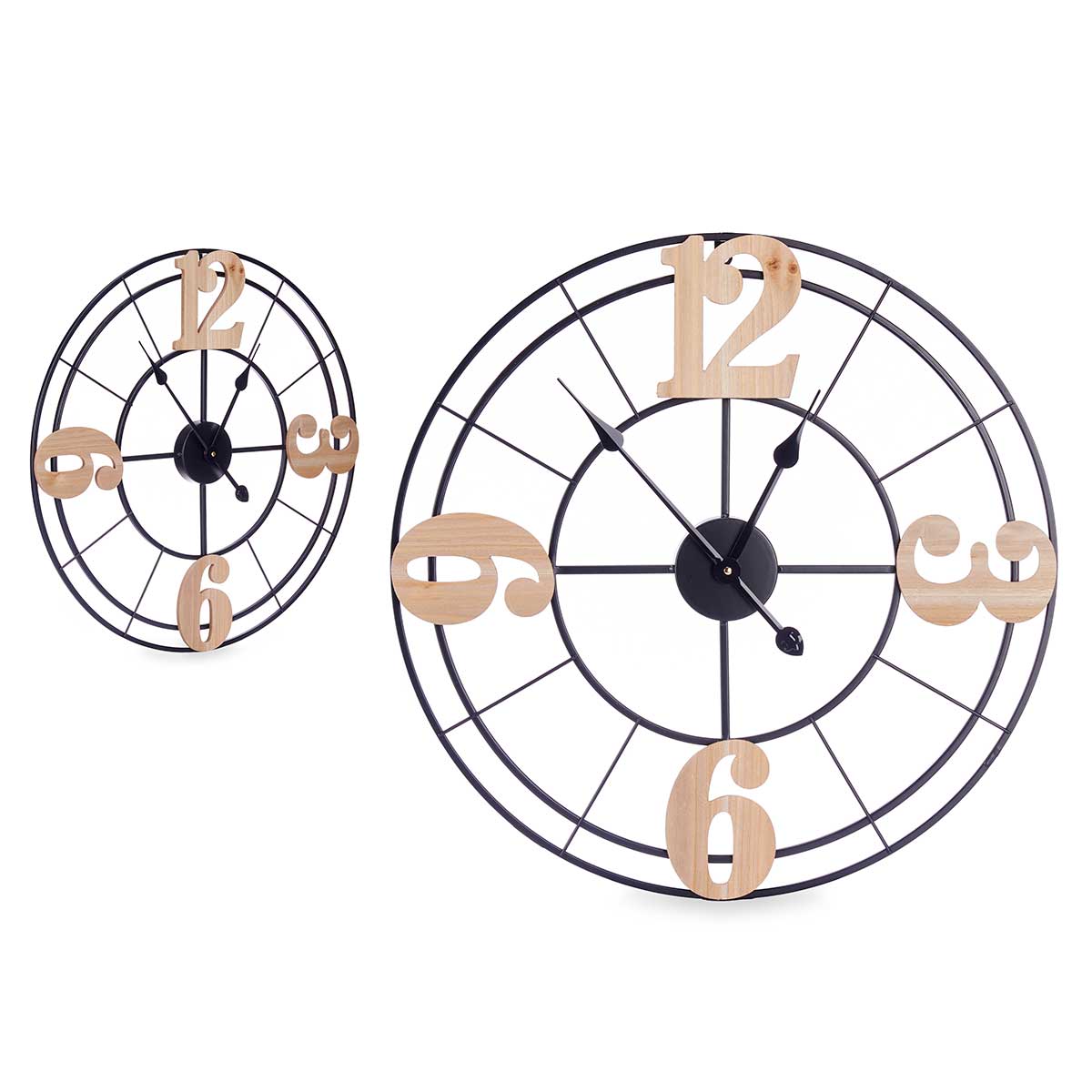 Rel&oacute;gio de parede em metal e mdf preto e bege