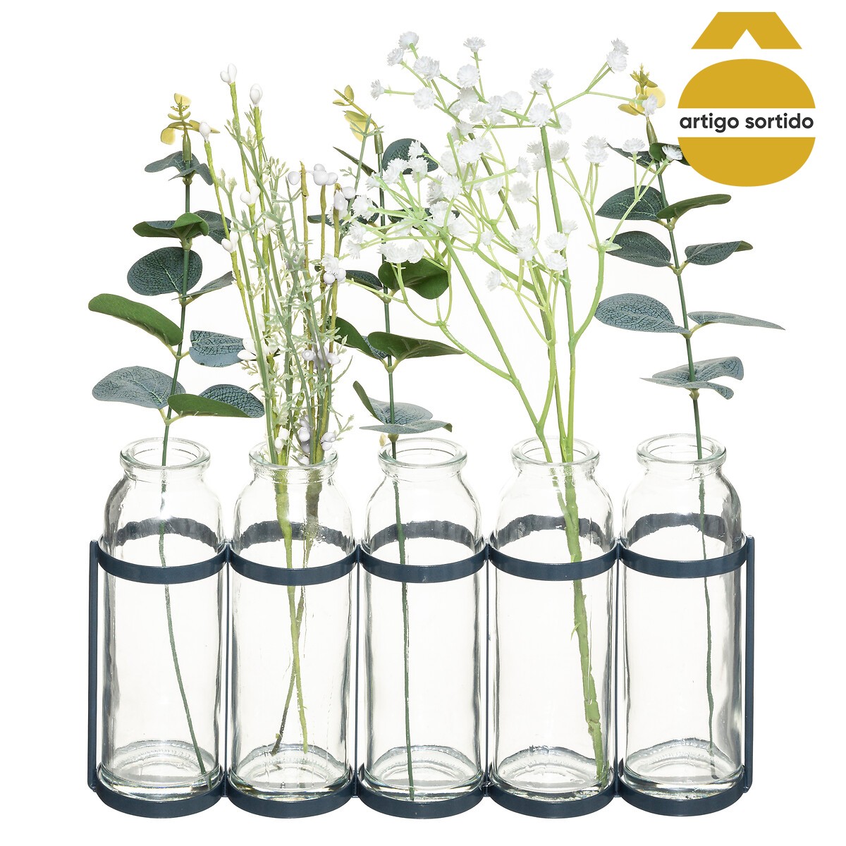 Conjunto de 5 jarras com planta artificial HOUSE,  Conjunto de 5 jarras com planta artificial HOUSE