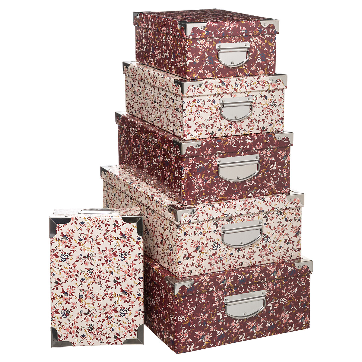 Conjunto de 6 caixas de arruma&ccedil;&atilde;o estampadas