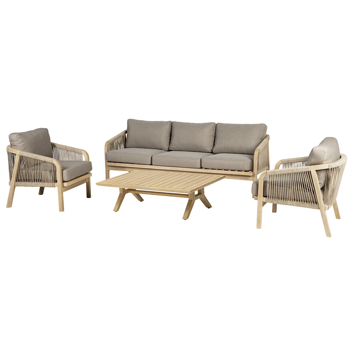 Conjunto de jardim PAPOUASIE taupe em madeira acácia,  Conjunto de jardim PAPOUASIE taupe em madeira acácia