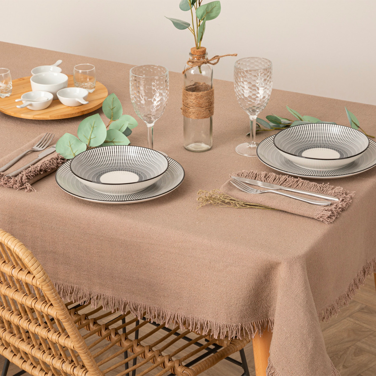Toalha de mesa MAHA cinza em algod&atilde;o 150x250cm