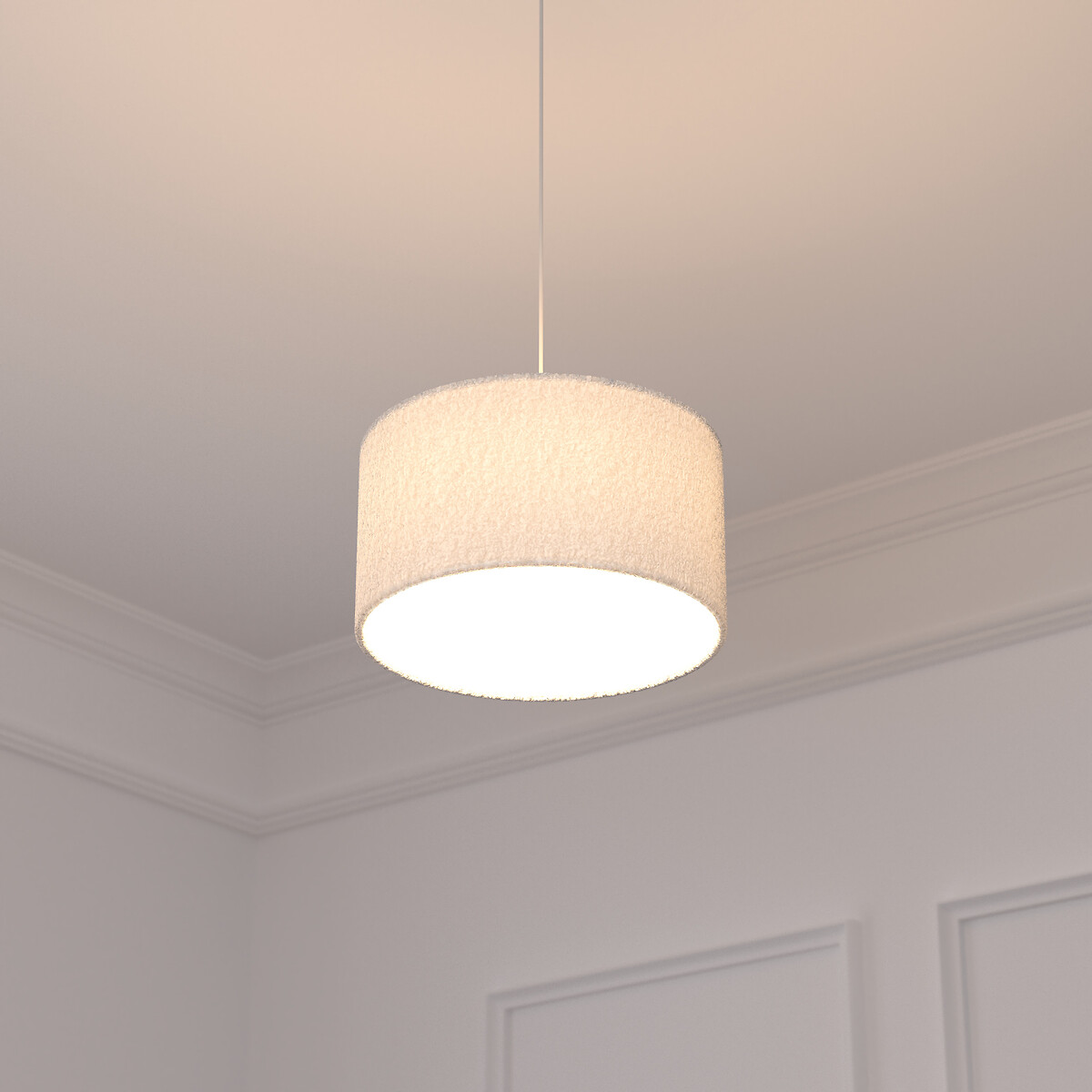 Candeeiro de teto TINA com abajour em pelo bouclé,  Candeeiro de teto TINA com abajour em pelo bouclé