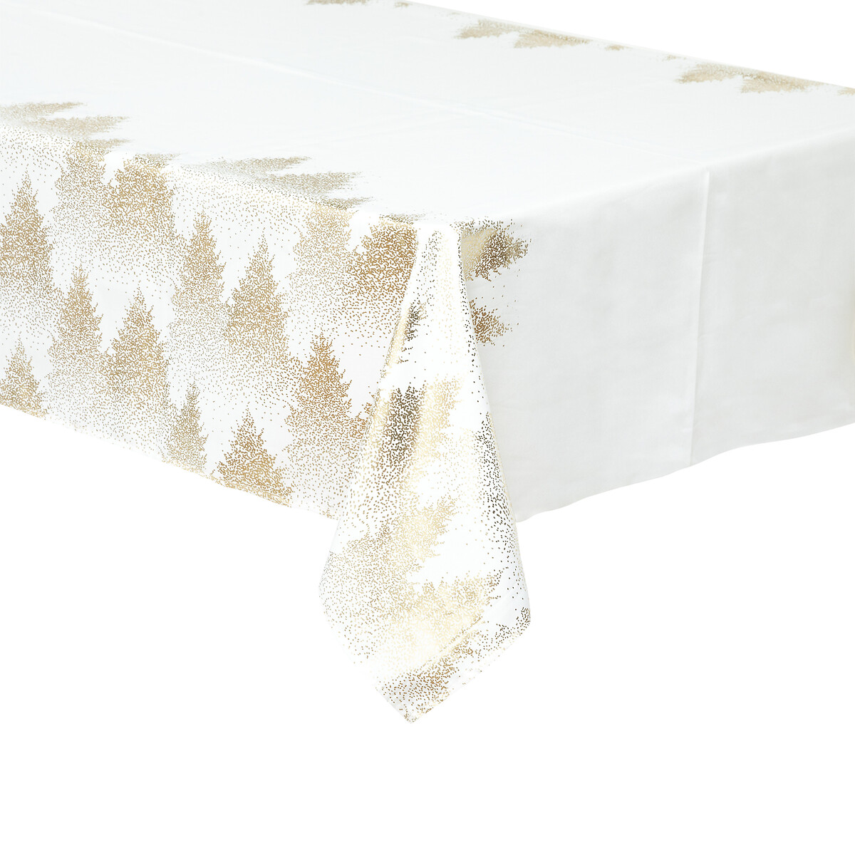 Toalha de mesa branca com &aacute;rvores douradas 140x360cm
