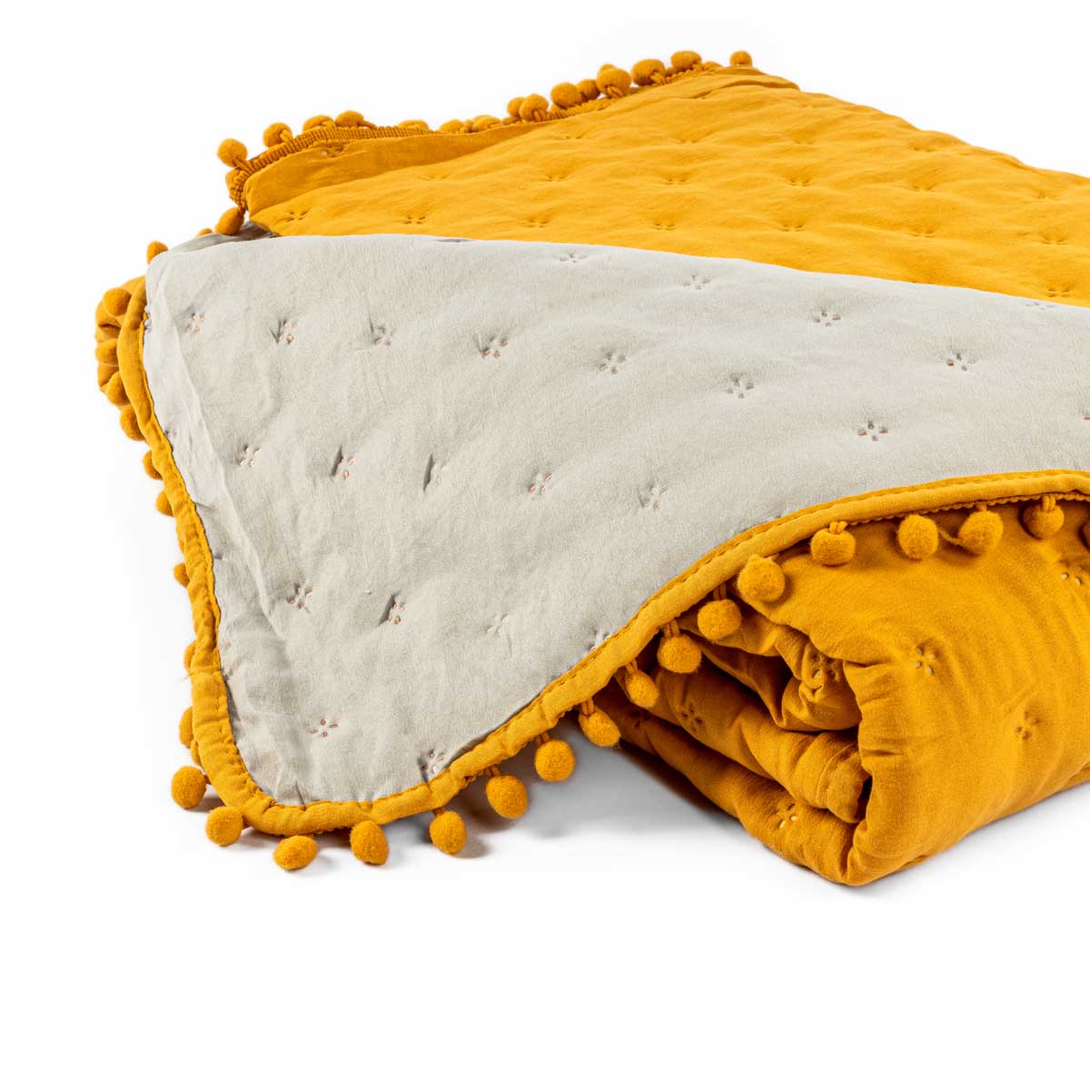 Edred&atilde;o BEAR revers&iacute;vel ocre e cinza 140x220cm