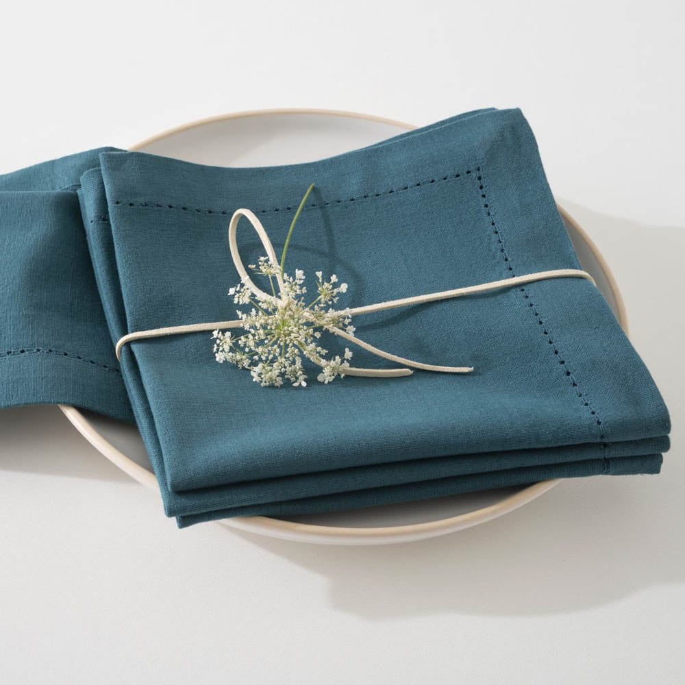 Conjunto de 4 guardanapos CHAMBRAY verde esmeralda em algod&atilde;o