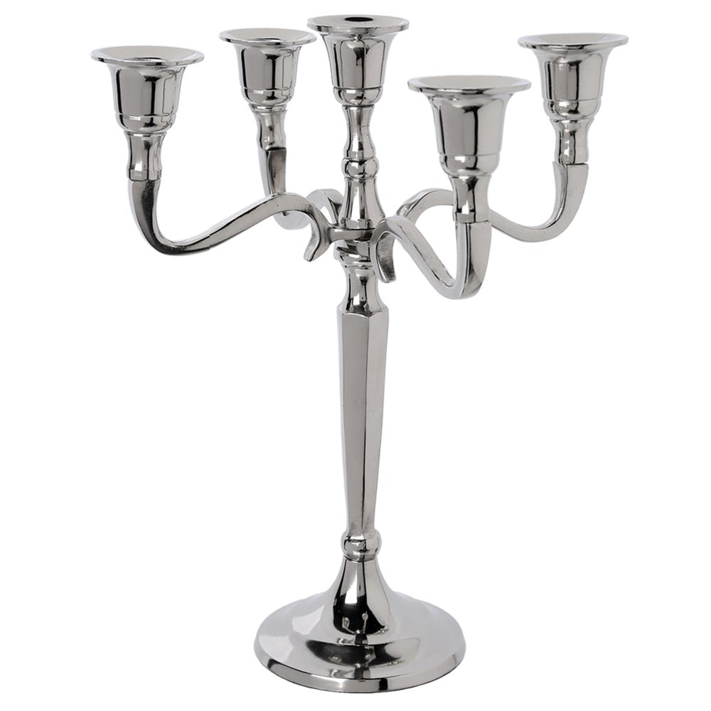 Candelabro em metal prateado para 5 velas,  Candelabro em metal prateado para 5 velas