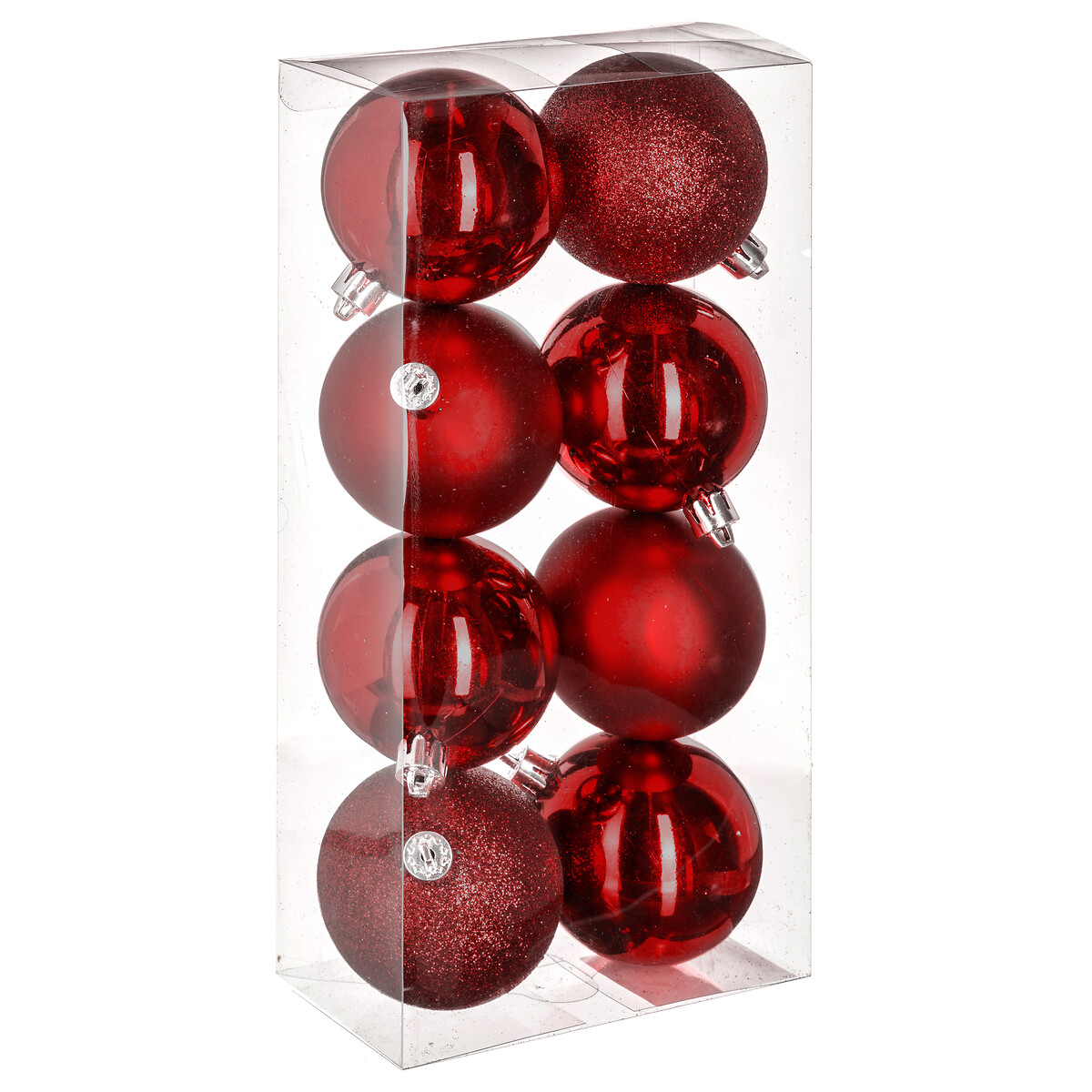 Conjunto de 8 bolas de natal vermelhas decoradas