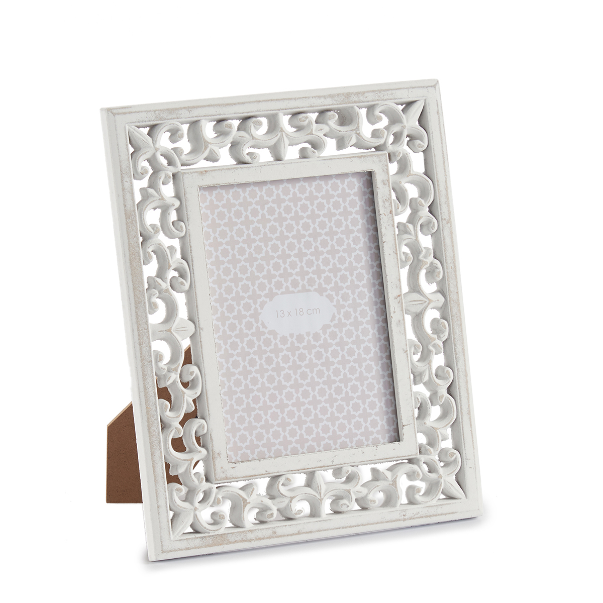 Moldura Trabalhada Branca Em Madeira 13x18cm