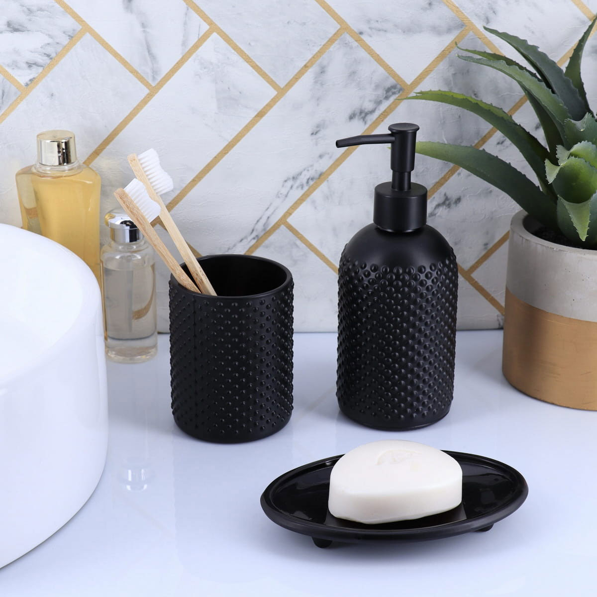 Doseador de sabonete l&iacute;quido em vidro preto 410ml