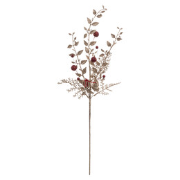 Haste Com Folhas Douradas E Bagas Vermelhas 75cm,  Haste Com Folhas Douradas E Bagas Vermelhas 75cm