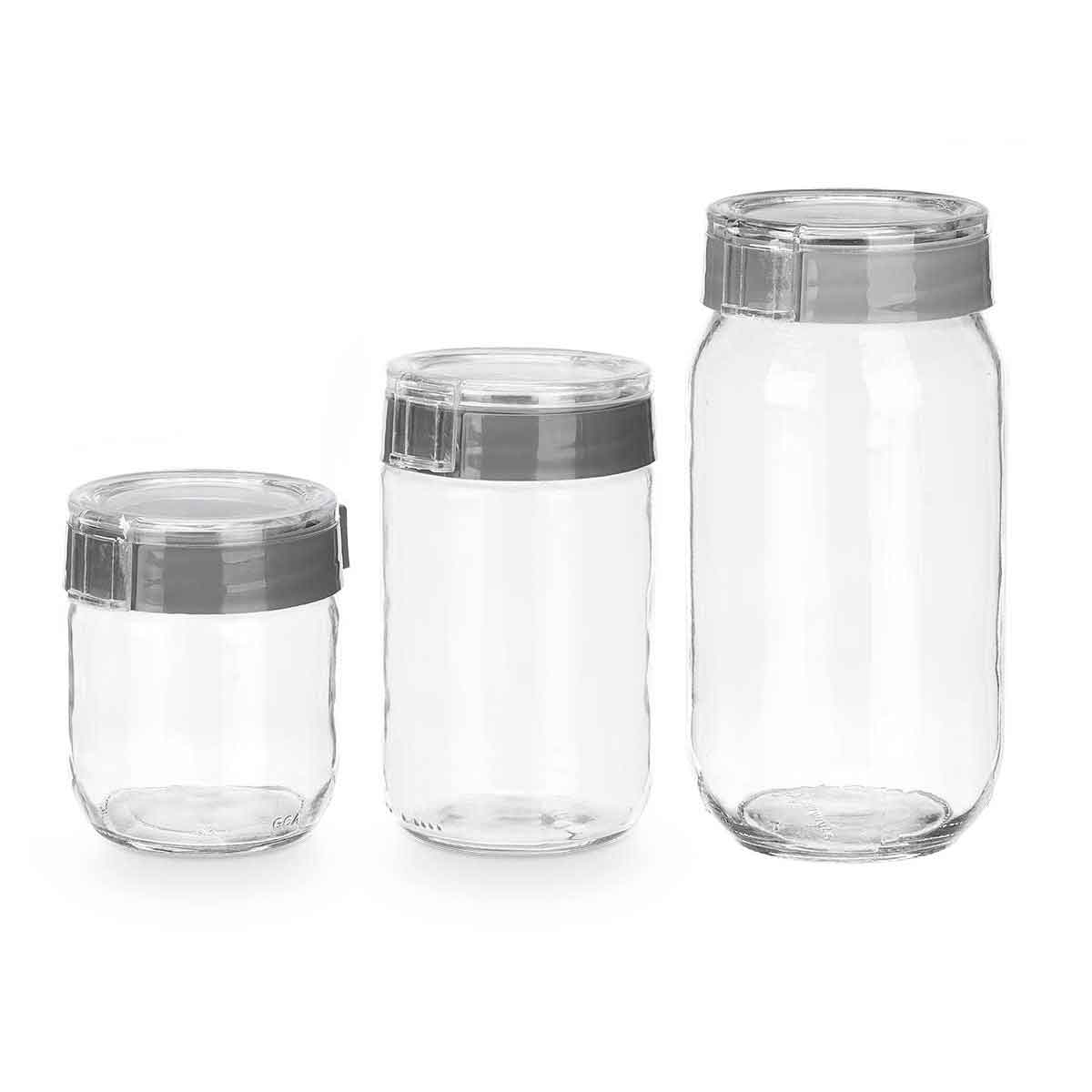Conjunto de 3 frascos em vidro