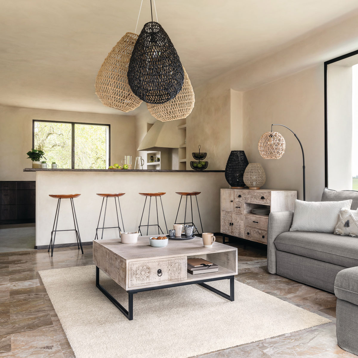 Aparador AJAY bege em madeira mango