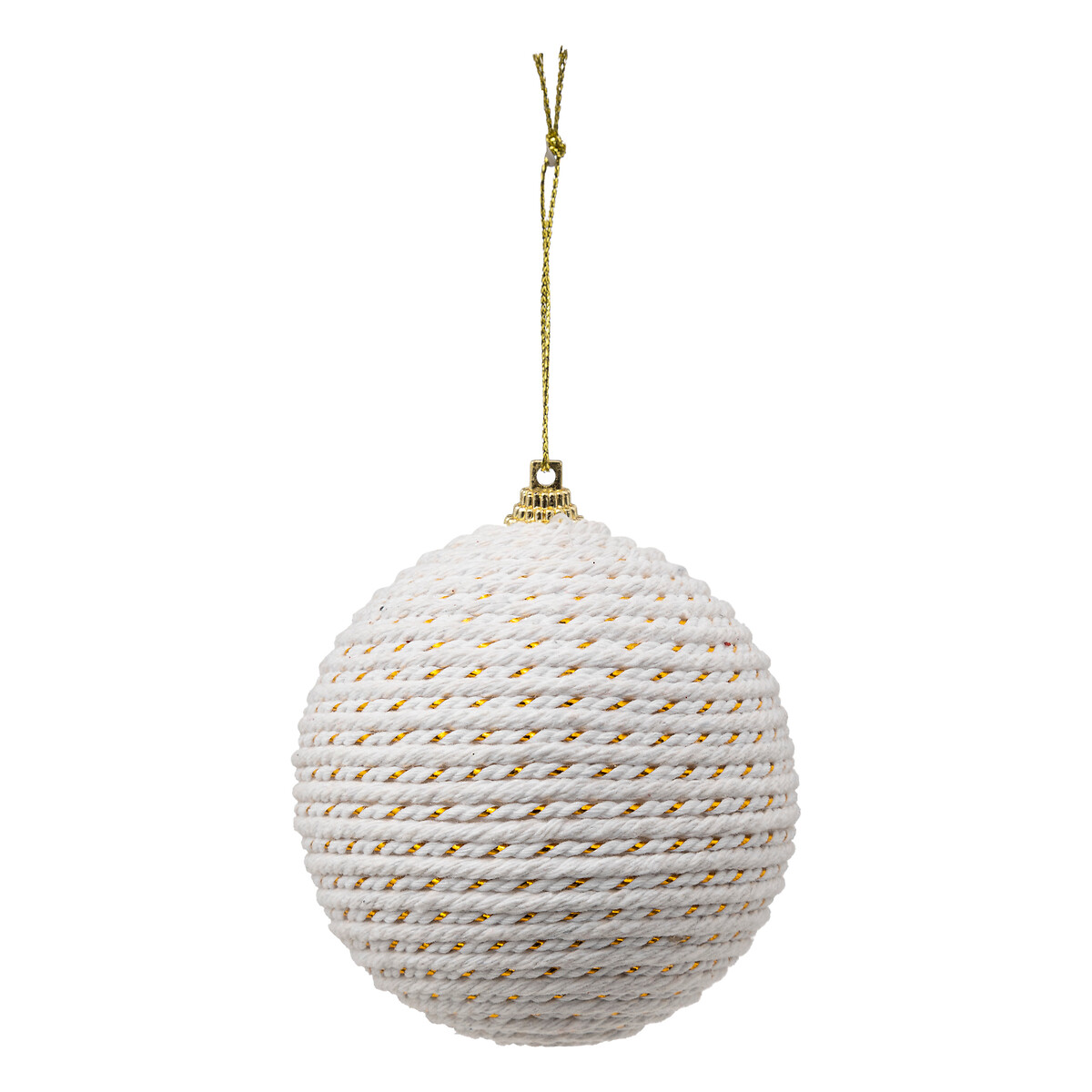 Conjunto de 2 bolas espiral branco e dourado com corda 8cm