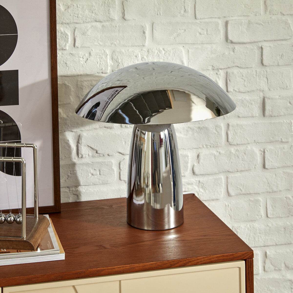 Candeeiro de mesa cogumelo OMIA prateado em metal 34x36cm