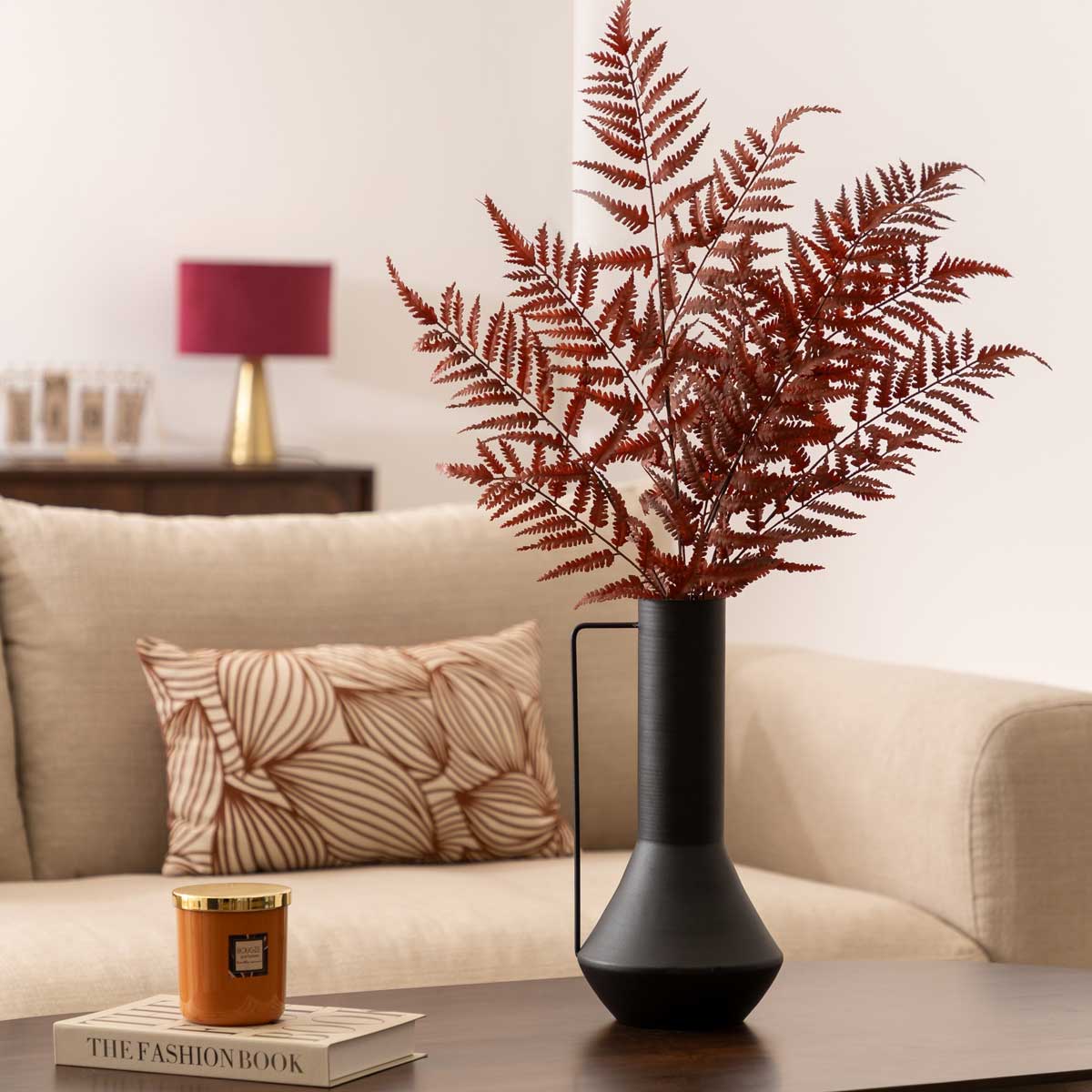 Haste de feto artificial vermelho james 90cm