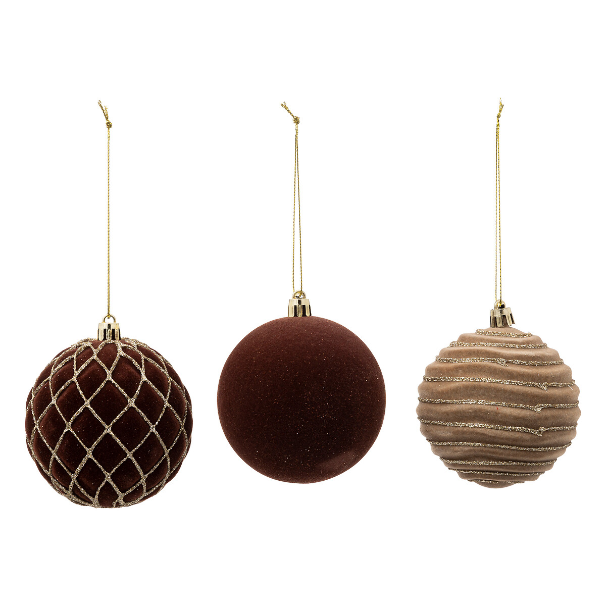 Bola veludo ondas bege e dourado 8cm,  Bola veludo ondas bege e dourado 8cm