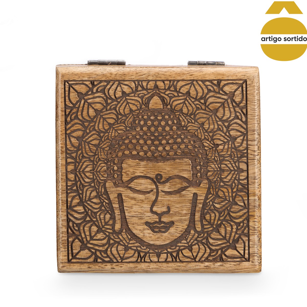 Caixa Quadrada Buda Em Madeira Mango