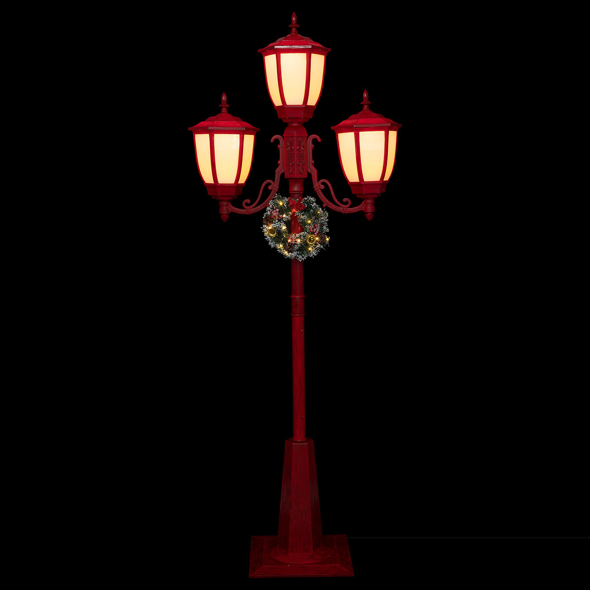 Poste decorativo vermelho com 3 lanternas 216cm