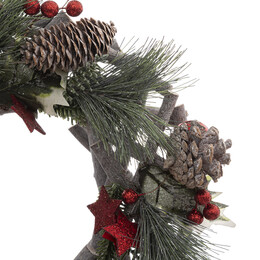 Coroa Nature Com Decora&ccedil;&atilde;o Vermelha 30cm