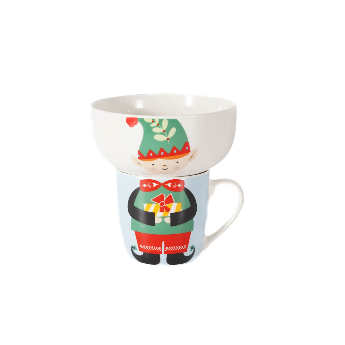 Conjunto de caneca e tigela elfo verde