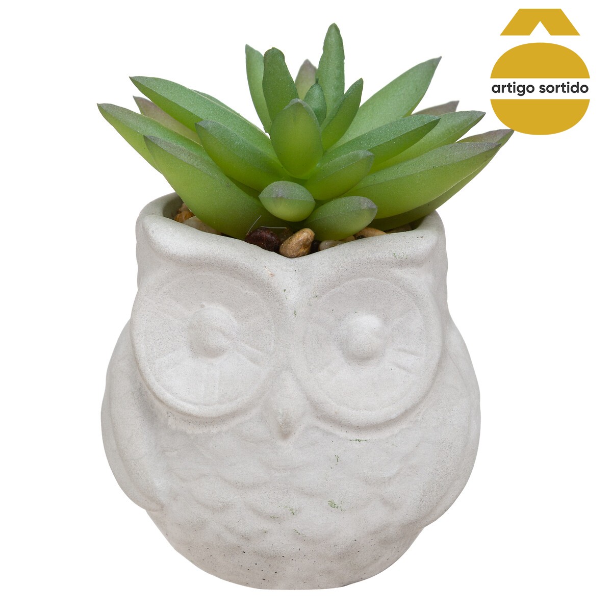 Vaso coruja com planta artificial 8cm