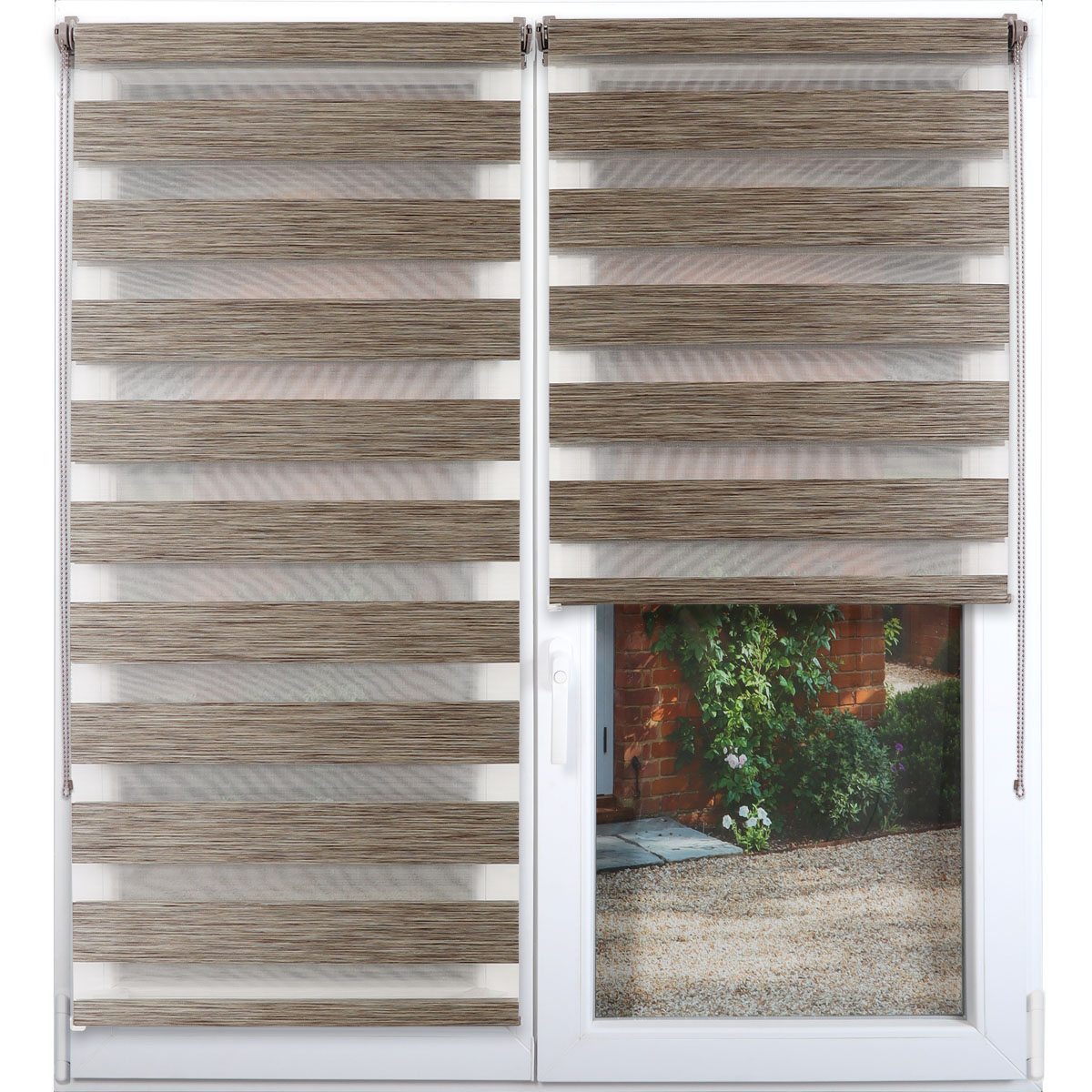 Estore em tecido transl&uacute;cido castanho 42x180cm