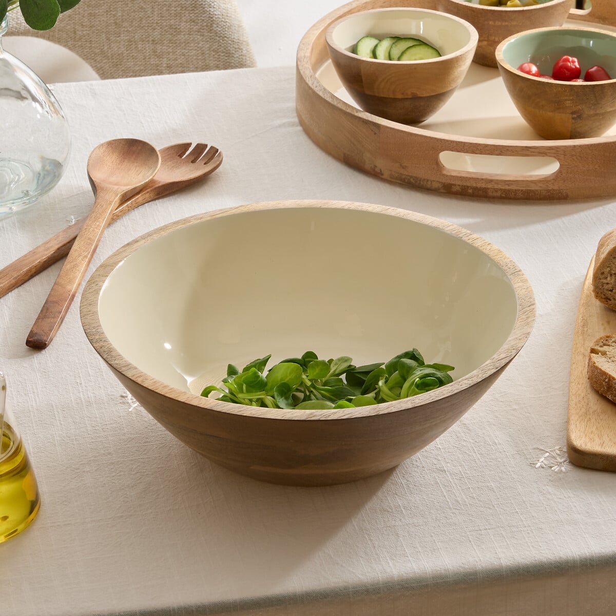 Saladeira INAYA branco em madeira mango 30cm