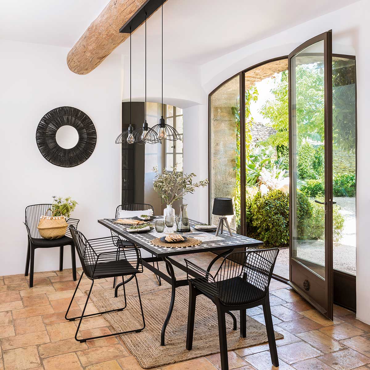 Espelho de parede 76cm em metal  corda preto