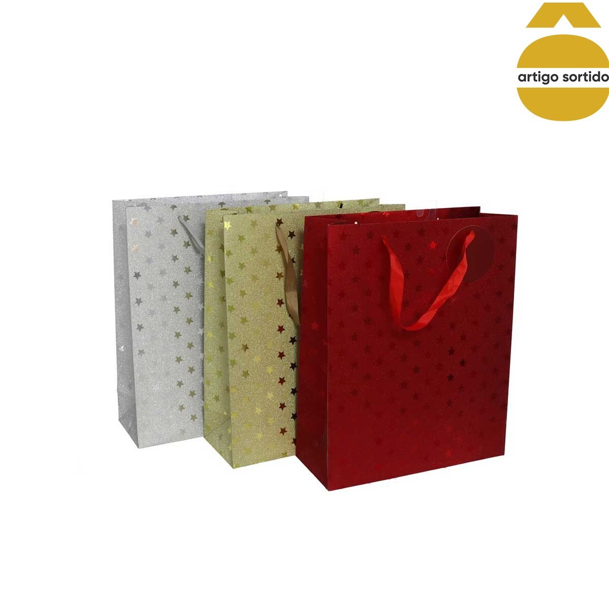 Saco de oferta decorado com estrelas 24cm