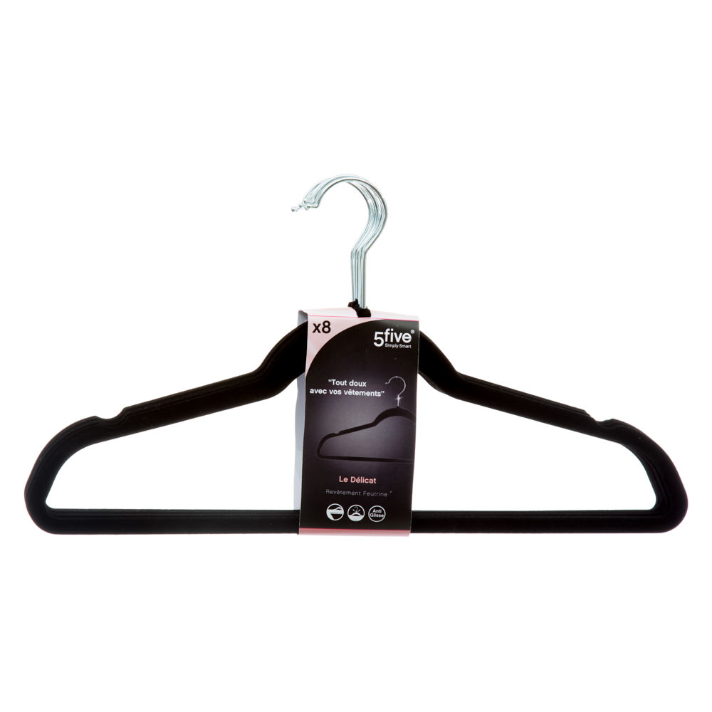 Conjunto de 8 cabides pretos antiderrapante,  Conjunto de 8 cabides pretos antiderrapante