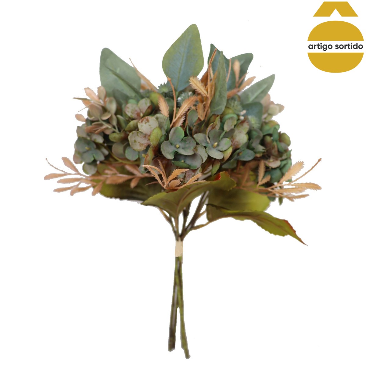 Bouquet de hort&ecirc;nsias com eucalipto 40cm