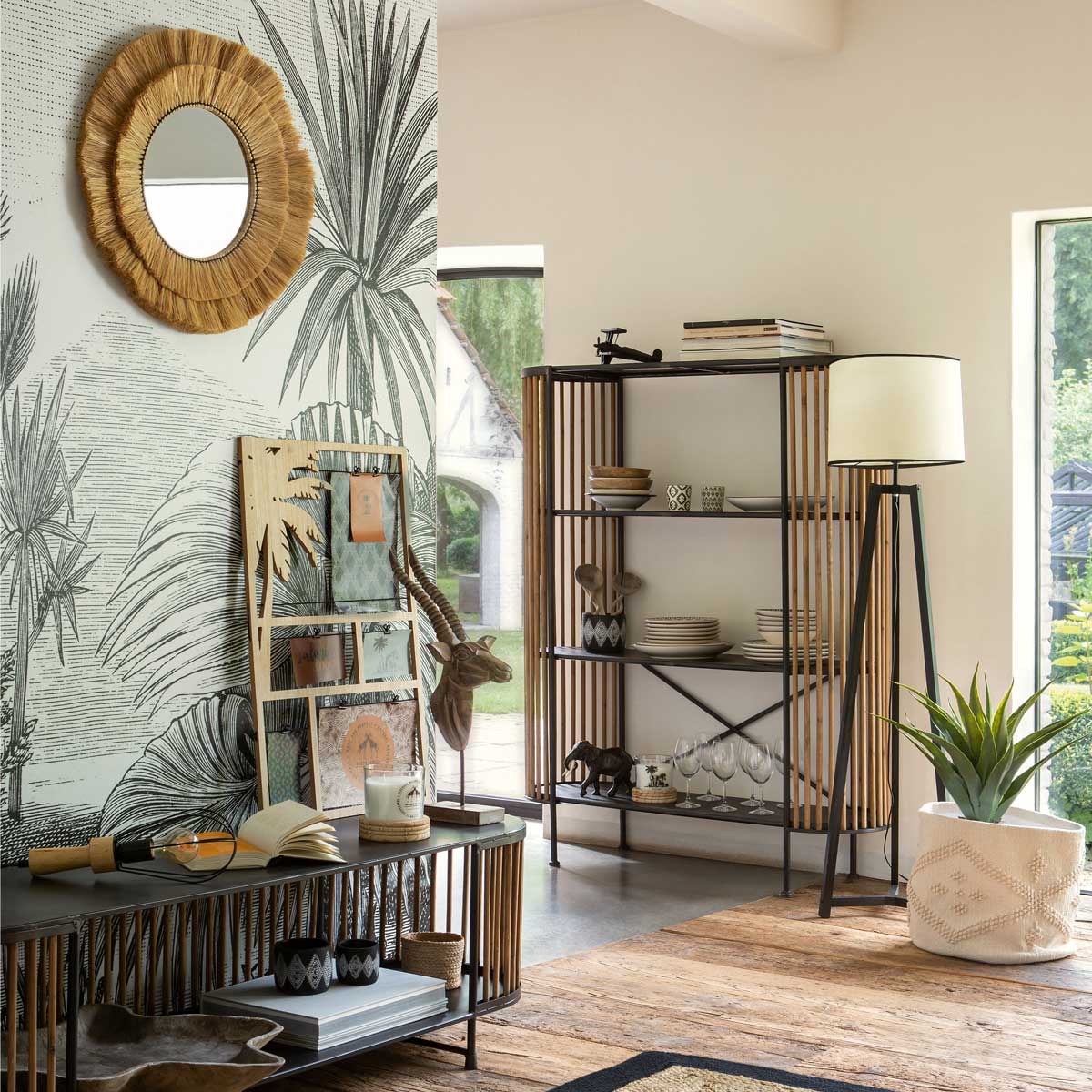 Espelho de parede SAFARI em r&aacute;fia 57cm