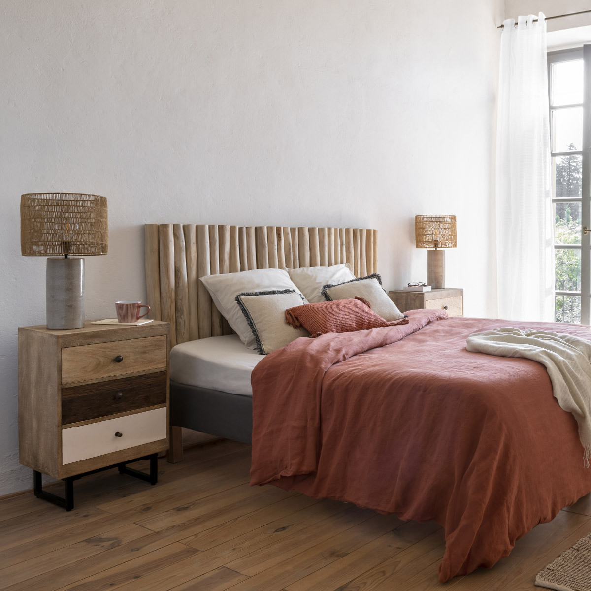 Cabeceira JAYDEN bege em madeira teca,  Cabeceira JAYDEN bege em madeira teca