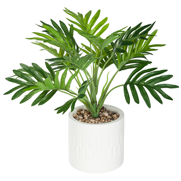 Vaso branco em cimento com palmeira artificial