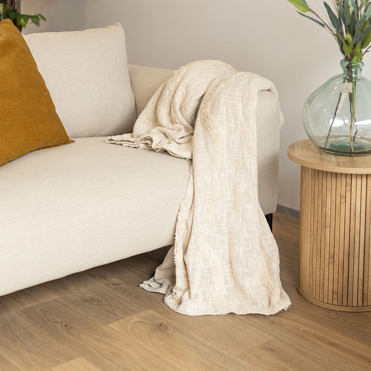 Colcha bege em algodão 220x240cm