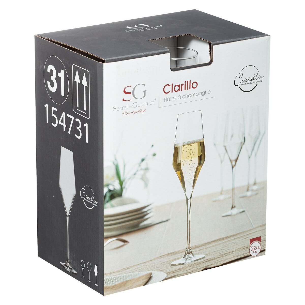Copo de champanhe de vidro CLARILLO cristalino 22cl