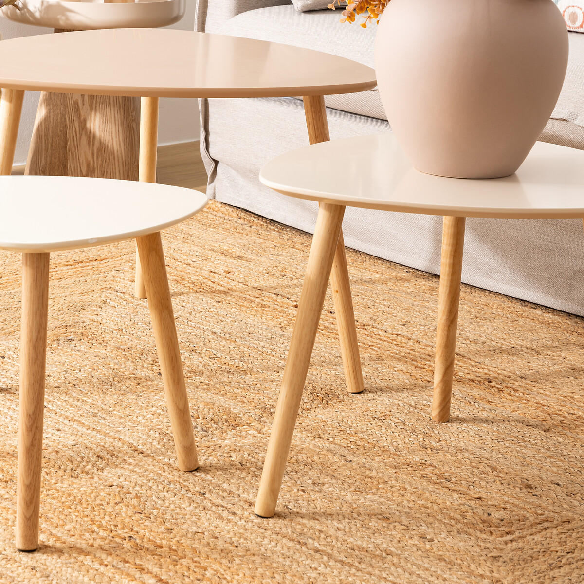 Conjunto de 3 mesas de apoio MILEO bege 60x60x45cm