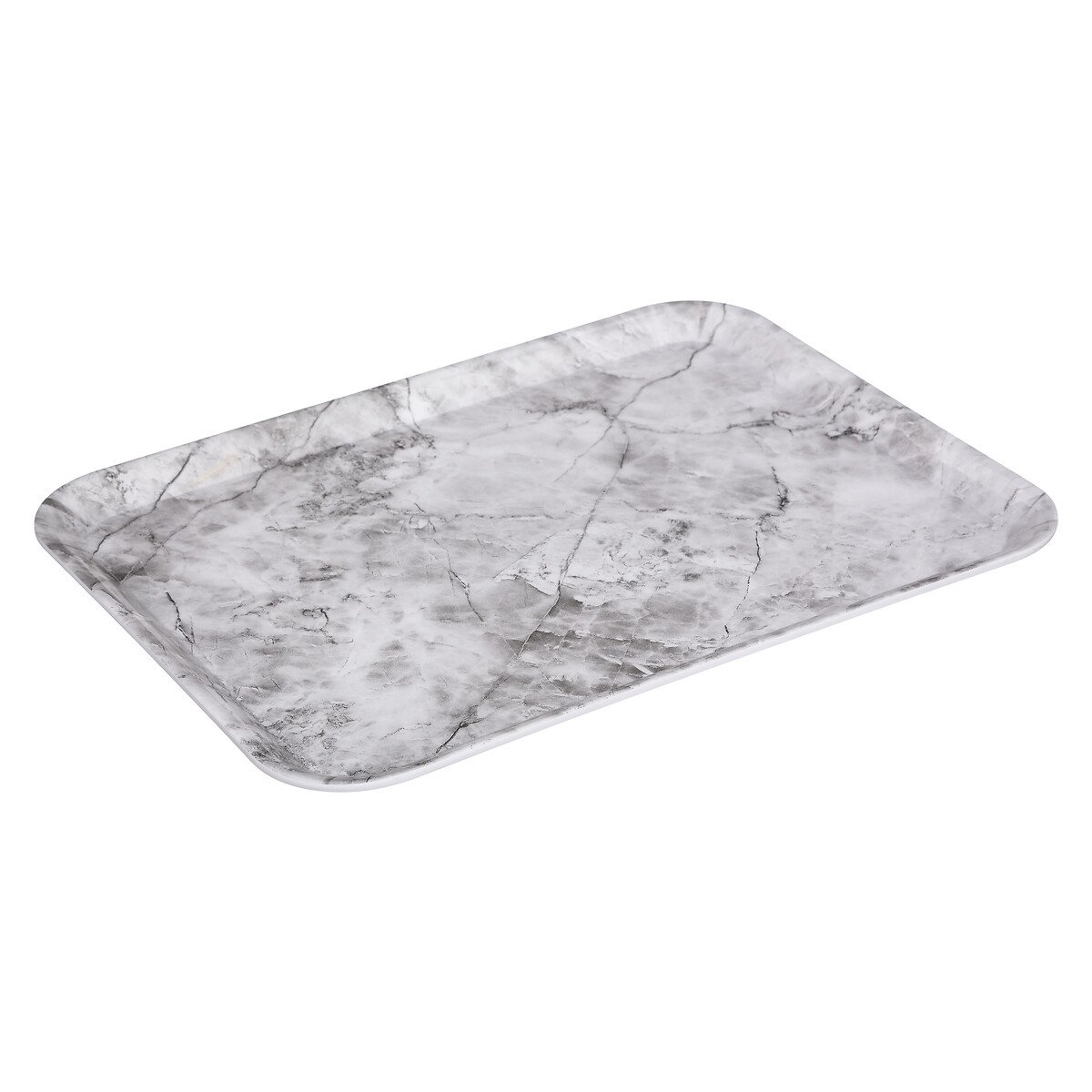 Tabuleiro melamina m&aacute;rmore branco 33x43cm