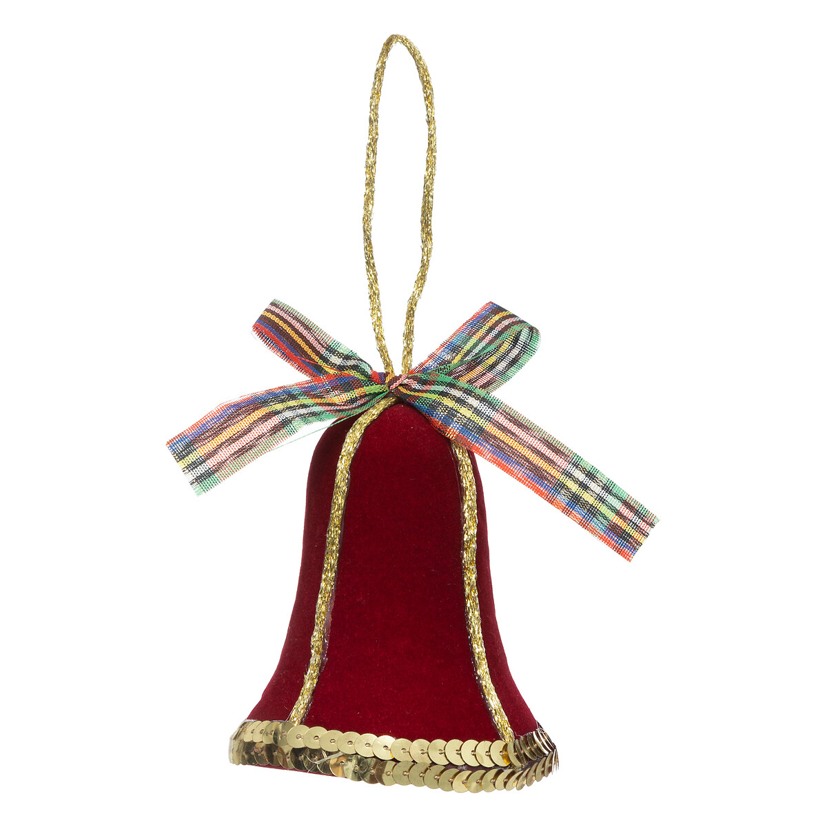 Pendurante em forma de sino com la&ccedil;o com padr&atilde;o xadrez 7cm