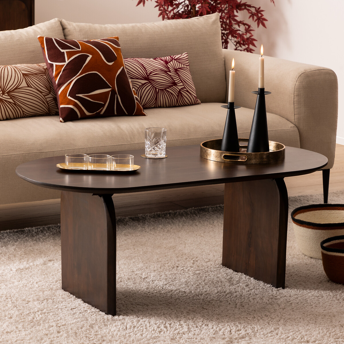 Mesa de centro ISANA castanha em madeira ac&aacute;cia 120cm