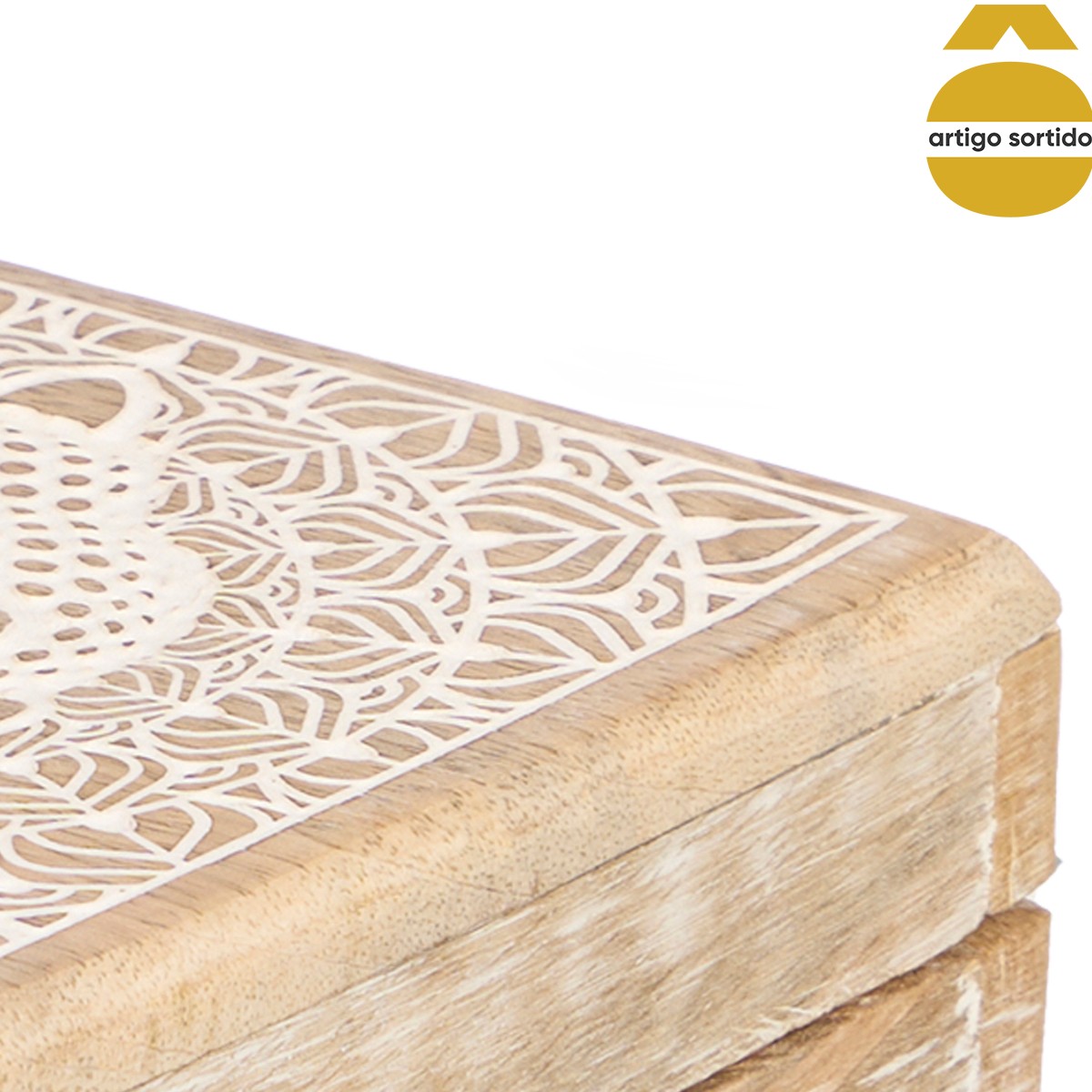 Caixa Quadrada Buda Em Madeira Mango