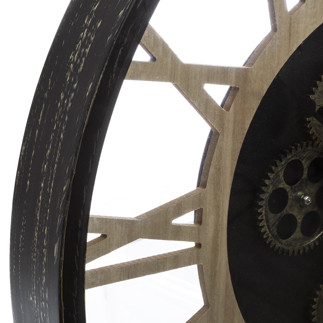 Rel&oacute;gio de parede preto em metal e madeira 57cm