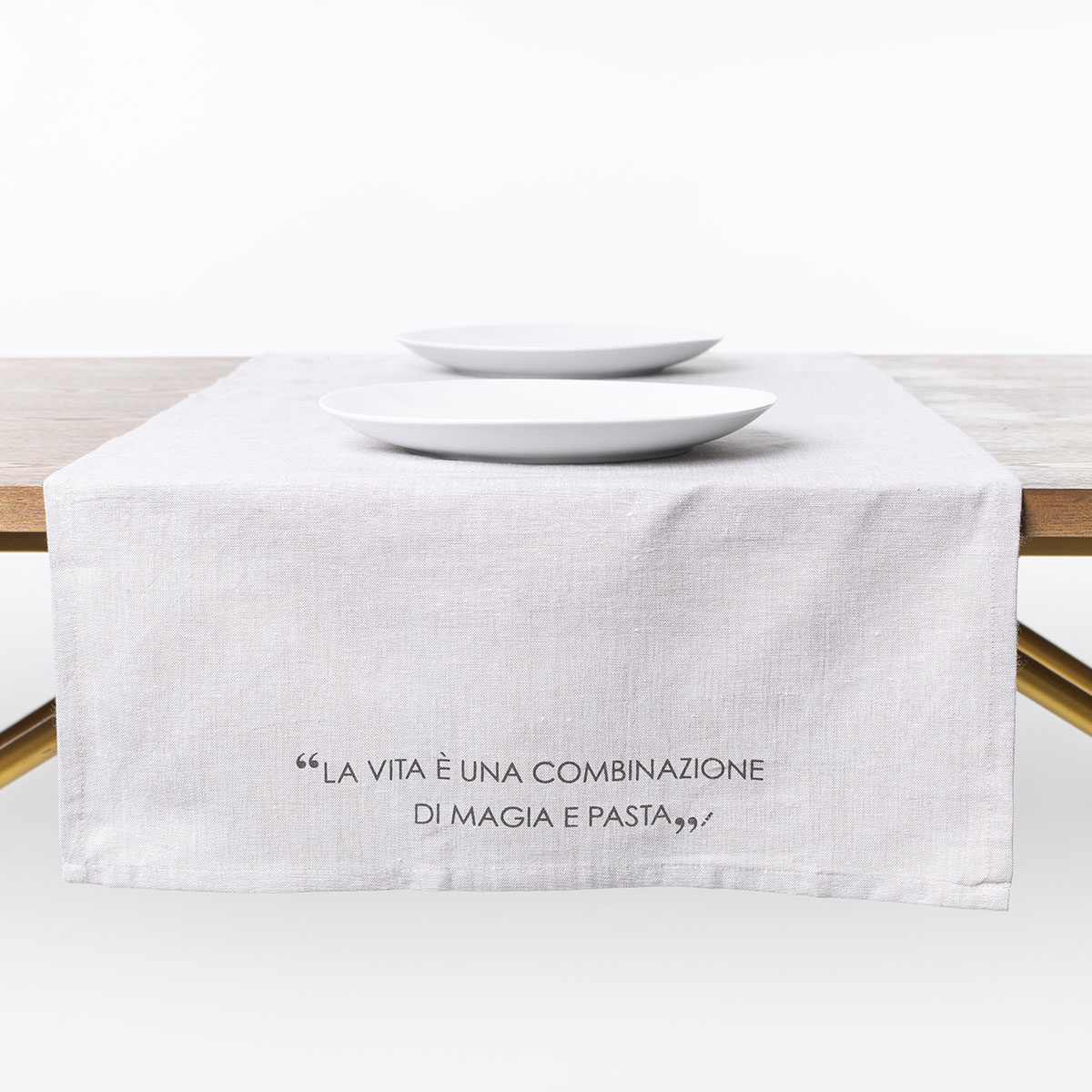 Frente a frente com frase taupe 50x140cm