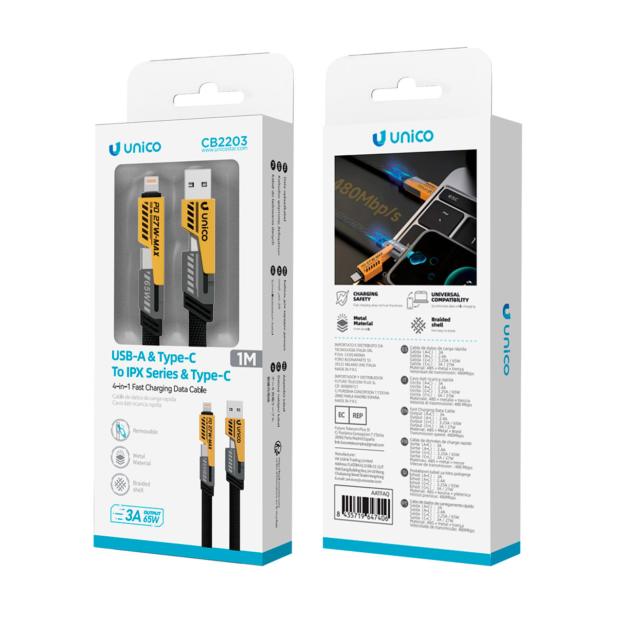 Cabo USB Tipo C 4 em 1 1M Preto e Amarelo